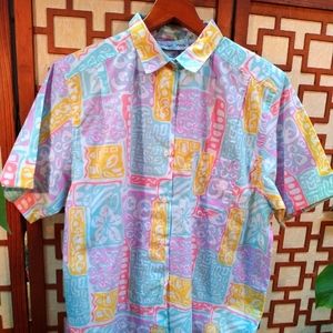 Retro Shirt BOHO 80s pastel floral hip beach BBQ summer fun top